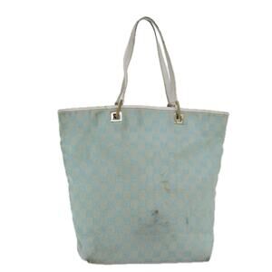 GUCCI GG Canvas Tote Bag Light Blue White Gold 002 002